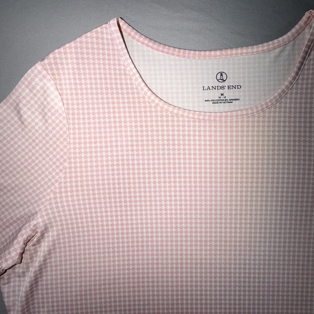 Lands' End Women Long Sleeve UPF50 Rash-Guard Pink Houndstooth Size M 10/12